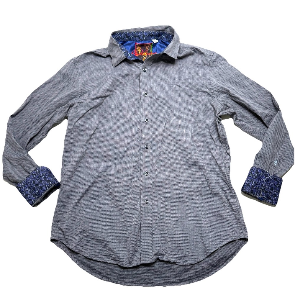 Robert Graham Mens Large Blue Purple Flip Cuff Button Front Geometric AOP Shirt